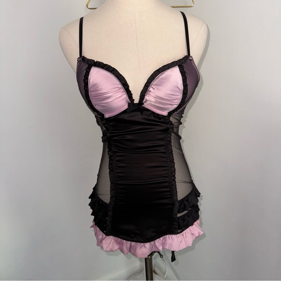 Victoria's Secret Other - Victoria’s Secret 34B Sexy Little Things Pink Black Lingerie Baby Doll Dress